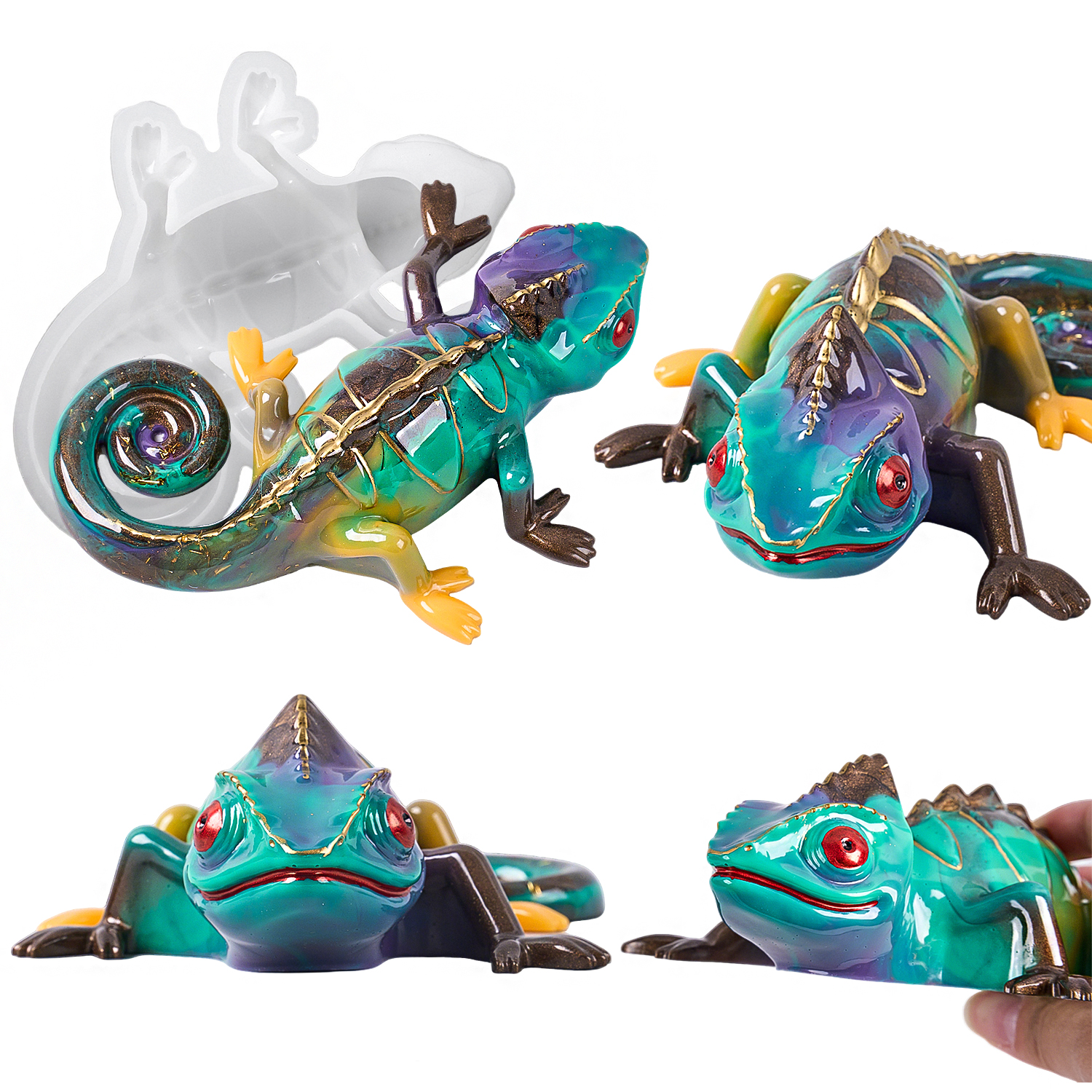 Resin Art Mould - 17cm 3D Chameleon Lizard Silicone Mold