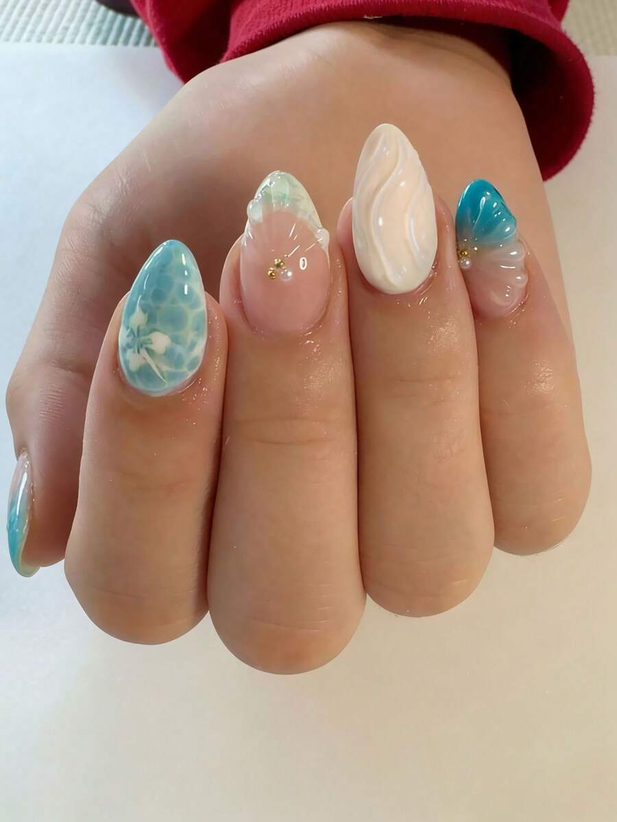 Resin Art Glue - 24pcs Short Almond 3D Gel Nail