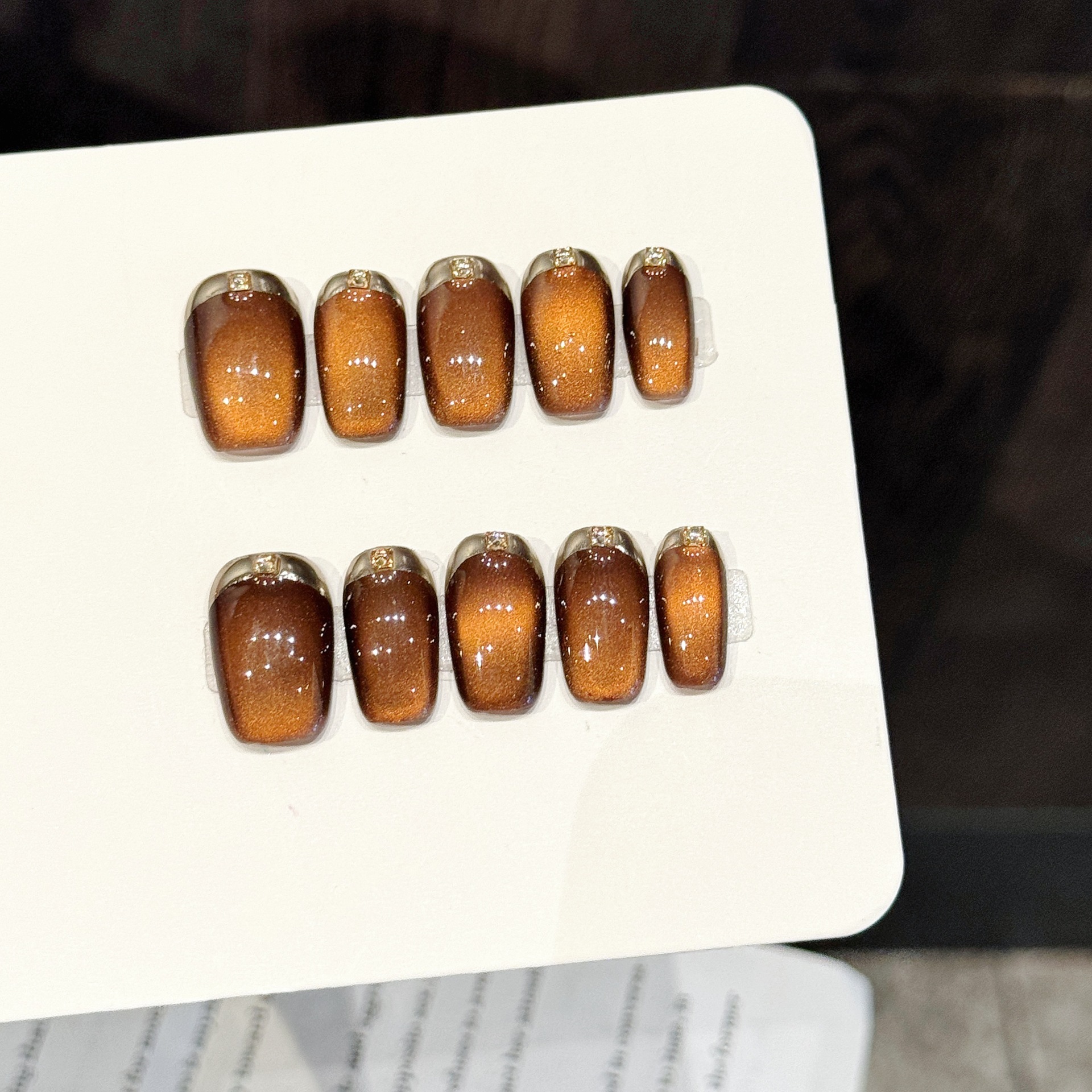 Resin Art And Deco - 10PCS Square Handmade Press On Nails,Caramel