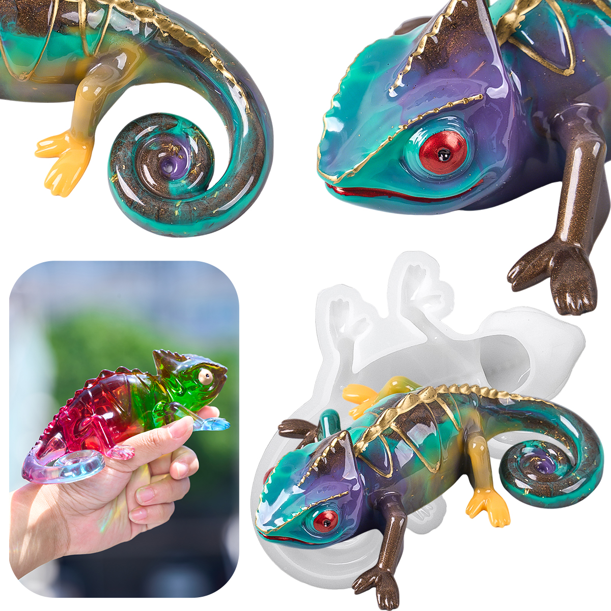 17cm 3D Chameleon Lizard Silic - Resin Art Mould recension och pris