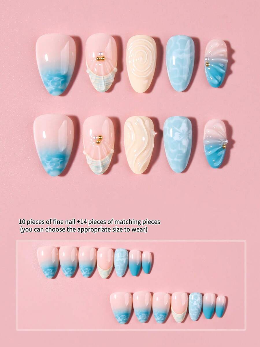 24pcs Short Almond 3D Gel Nail - Resin Art Glue recension och pris