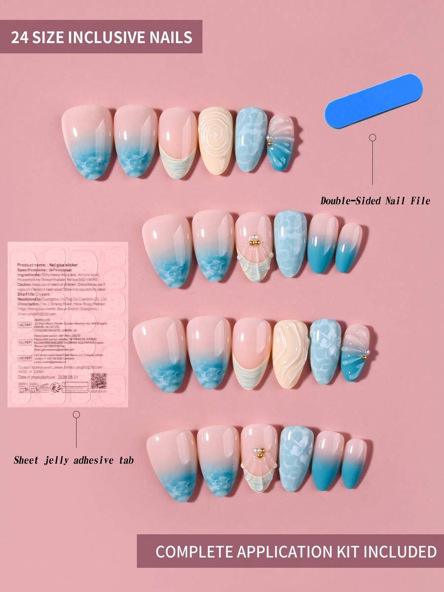 24pcs Short Almond 3D Gel Nail - Resin Art Glue recension och pris