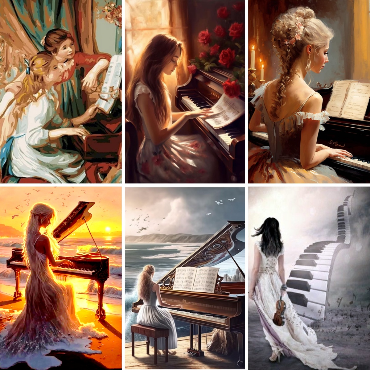 Girl Playing Piano DIY 5D Diam - Resin Art Studio recension och pris
