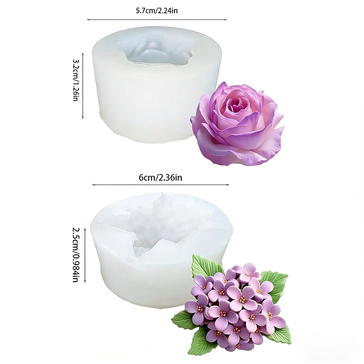 2-Piece 3D Rose and Lilac Sili - Resin Art All recension och pris