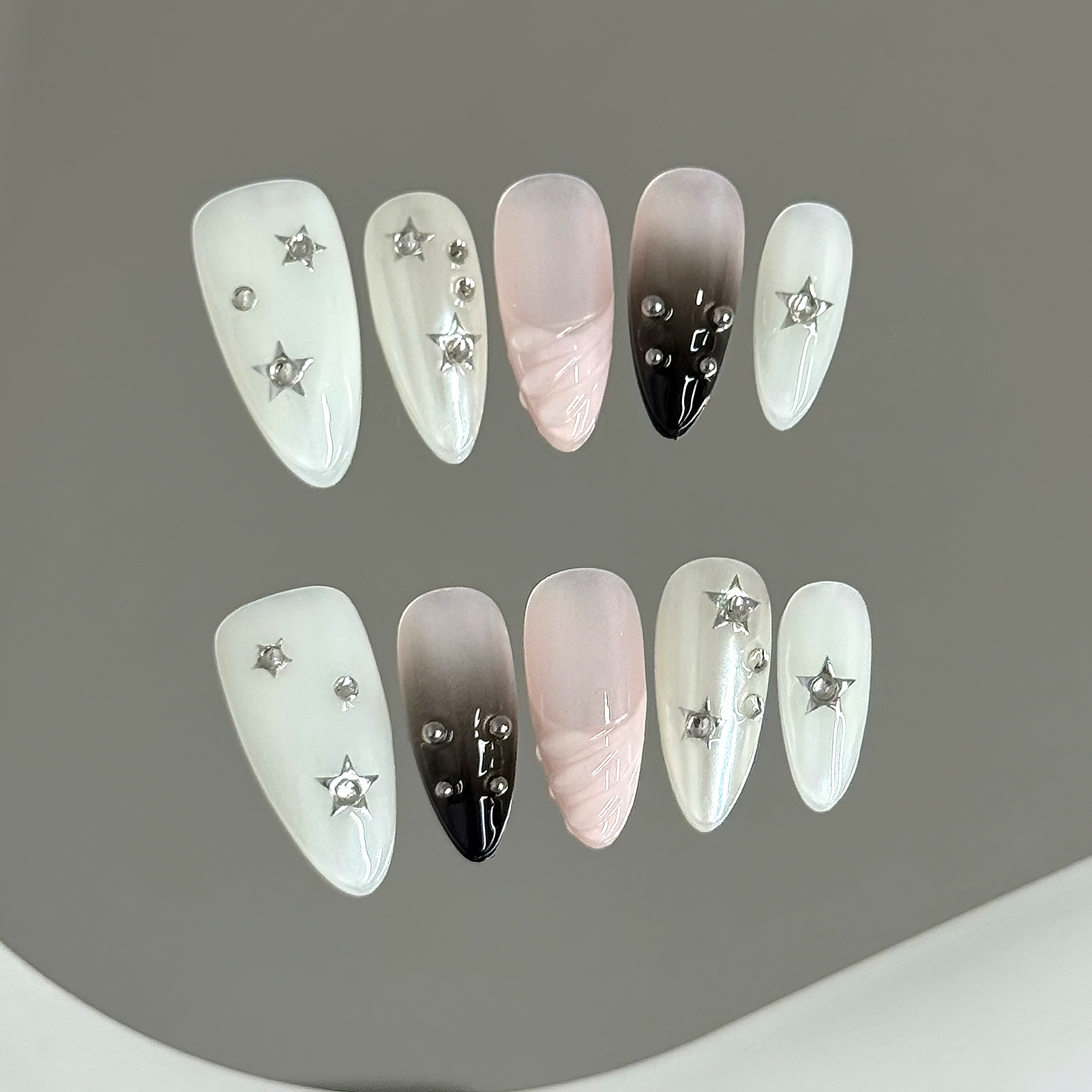 10pcs Almond Fake Nails Star G - Resin Art And Deco recension och pris